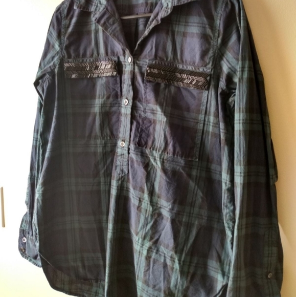 J CREW Black Watch Beaded Trim Button Down top size 6 - Picture 11 of 12